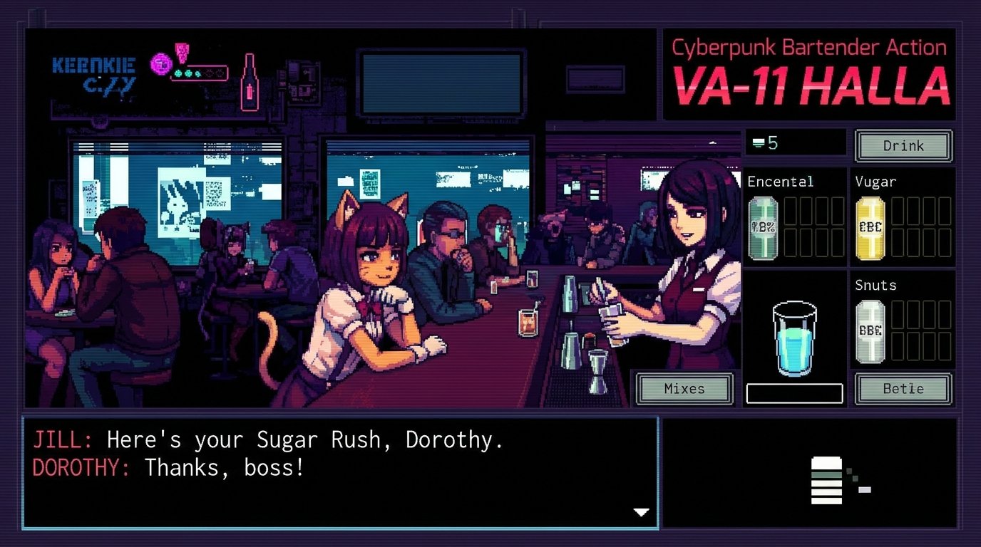 VA-11 Hall-A: Cyberpunk Bartender Action game screenshot